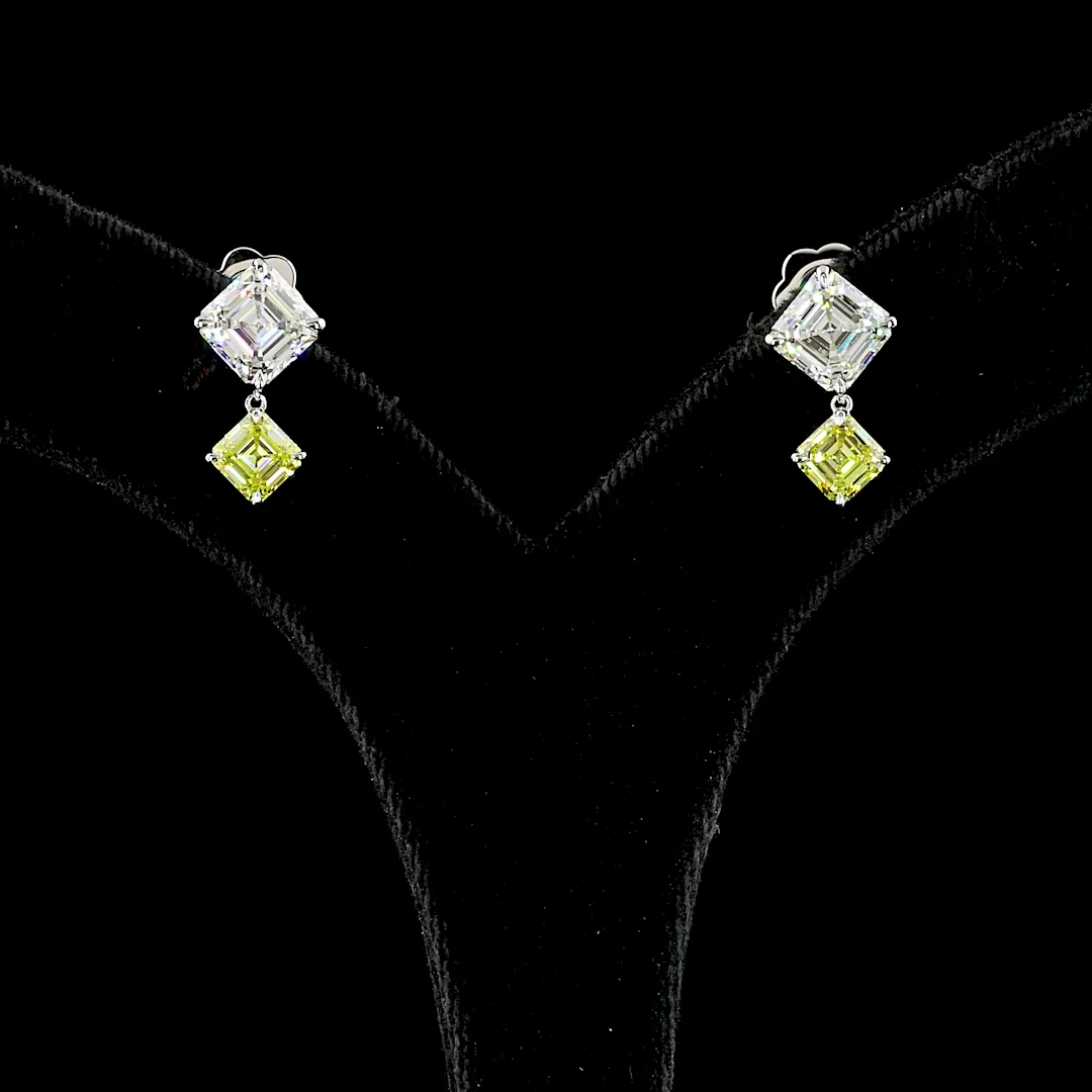 4.95 Cts 14k White Gold Asscher Shape Hanging Earring - Video