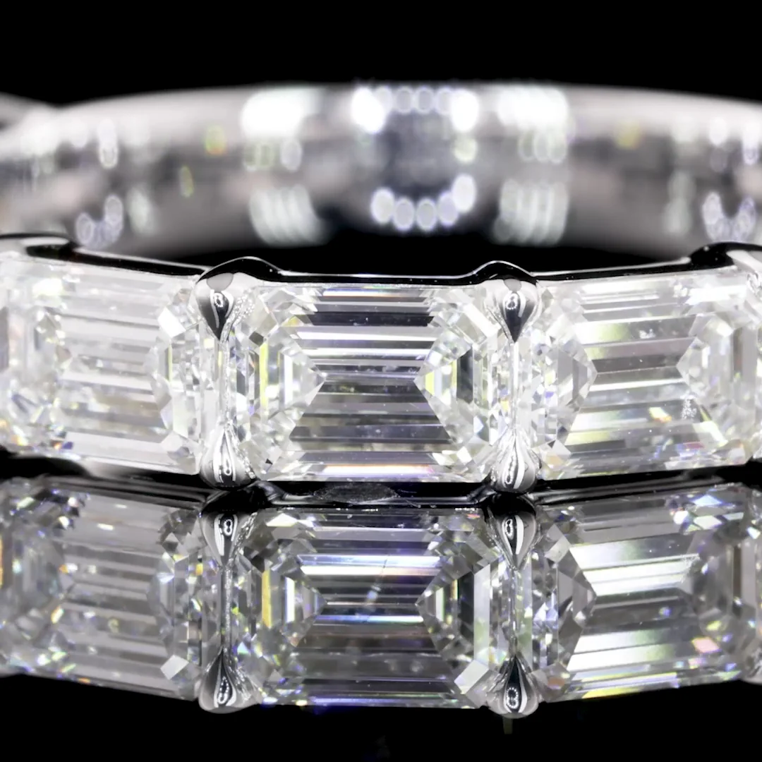 2.89 Cts 14k White Gold Emerald Shape 3/4 Band Eternity Band - Image 2