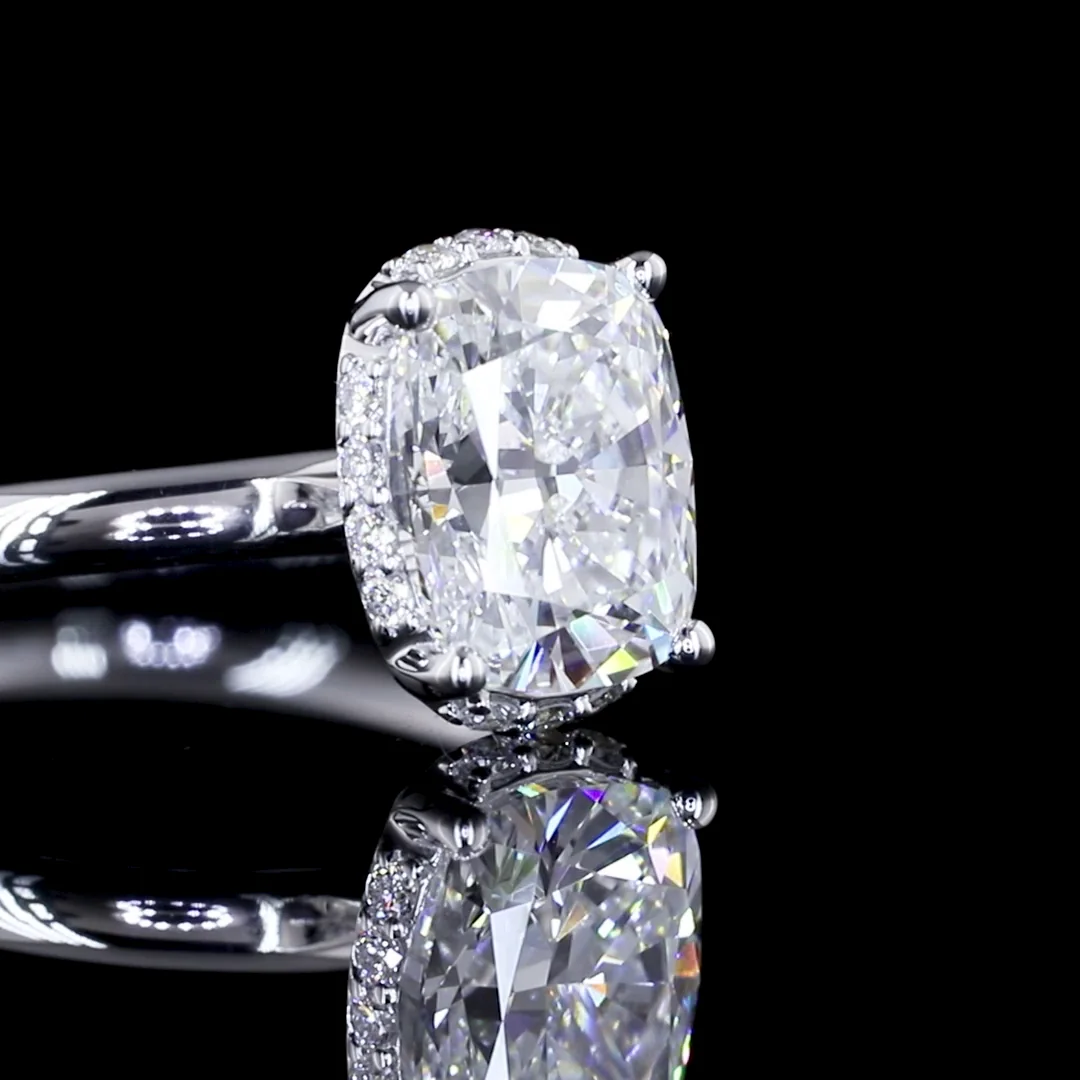 2.13 Cts 14k White Gold Cushion Shape Semi Hidden Halo Ring - Image 2