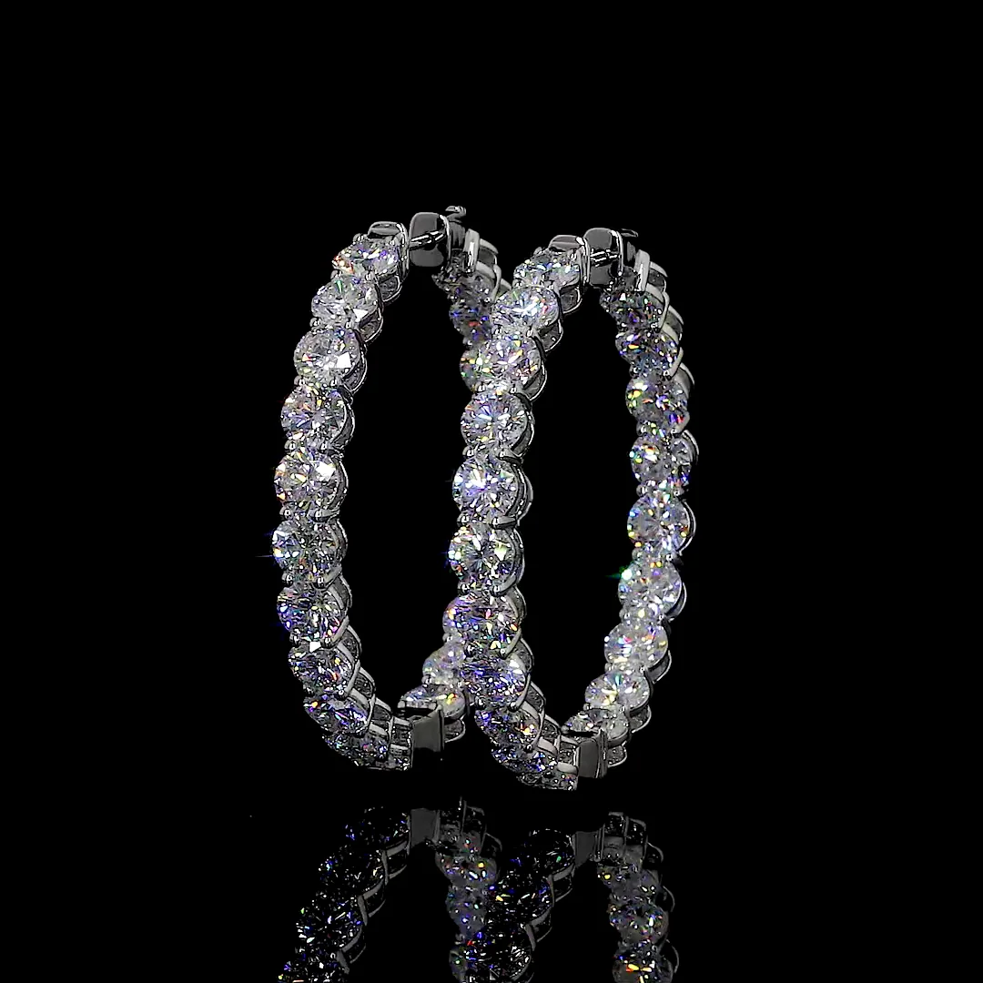 12.83 Cts 14k White Gold Round Shape Hoops Earring - Video