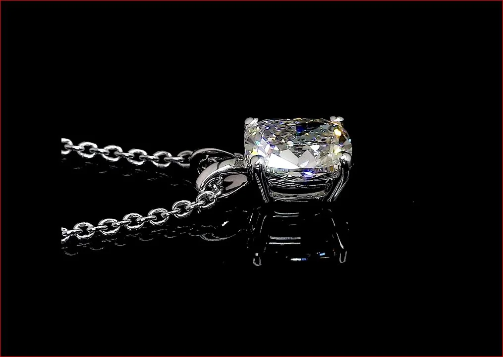 1.53 Cts 14k White Gold Cushion Modified Shape Solitaire Pendant - Image 3
