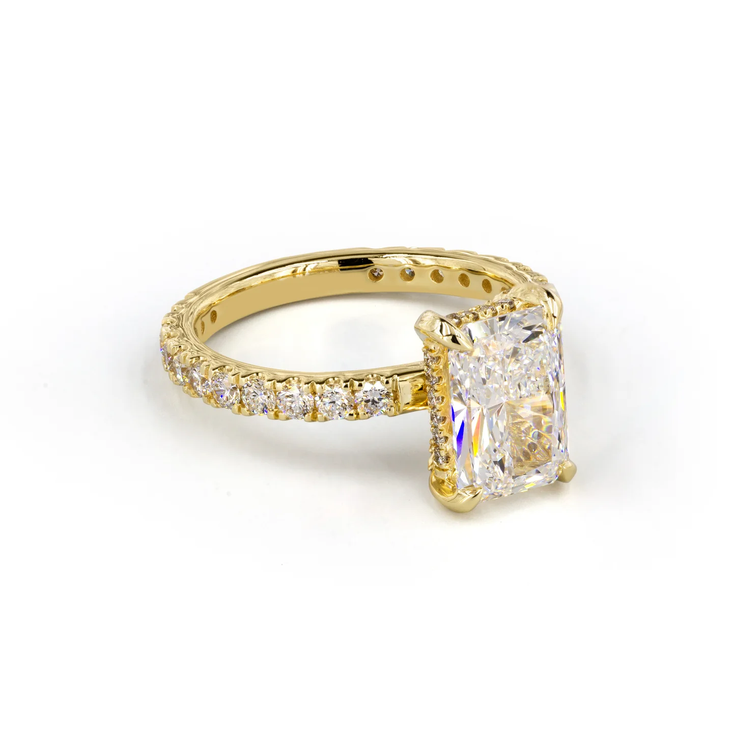 3.96 Cts 14k Yellow Gold Radiant Shape Hidden Halo Ring - Image 2