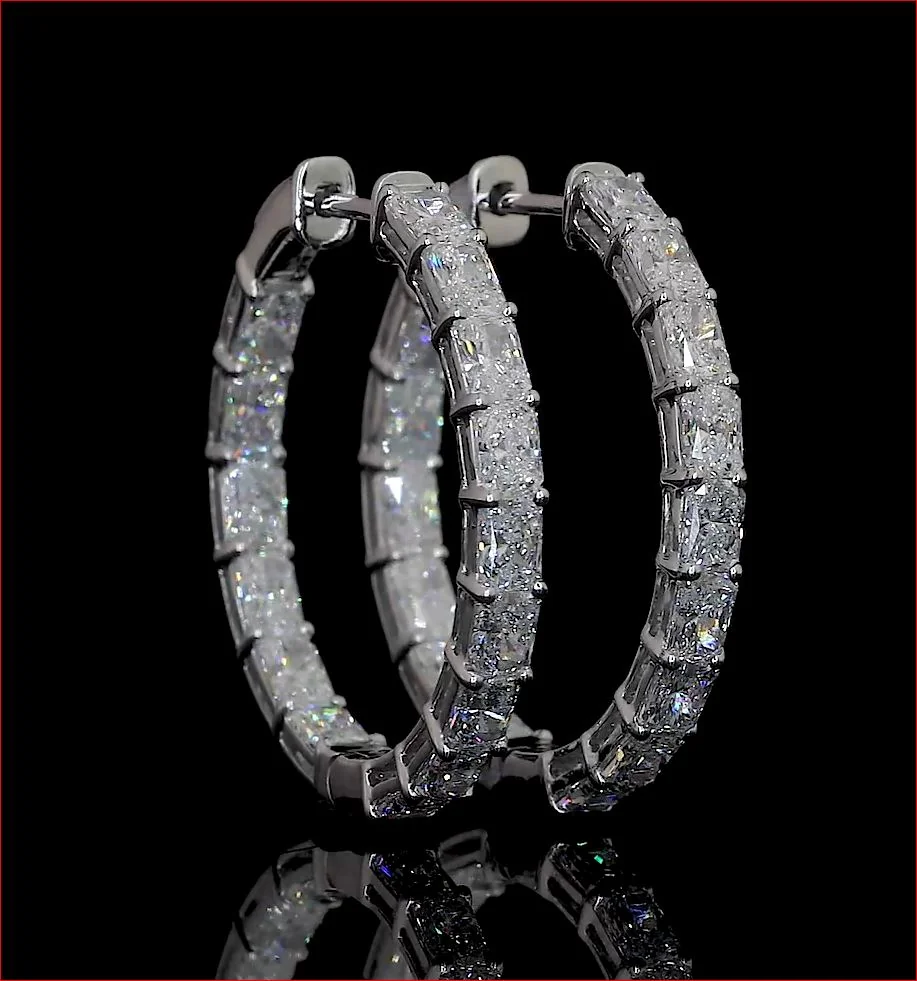 5.56 Cts 14k White Gold Radiant Shape Hoops Earring - Image 4