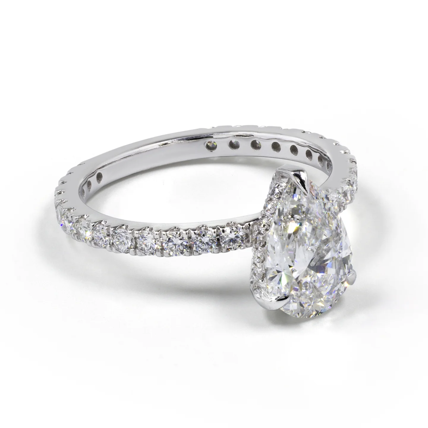 2.87 Cts 14k White Gold Pear Shape Hidden Halo Ring - Image 4