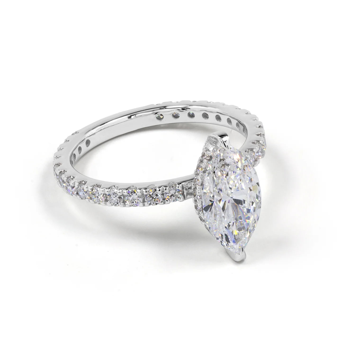 1.73 Cts 14k White Gold Marquise Shape Hidden Halo Ring - Image 4