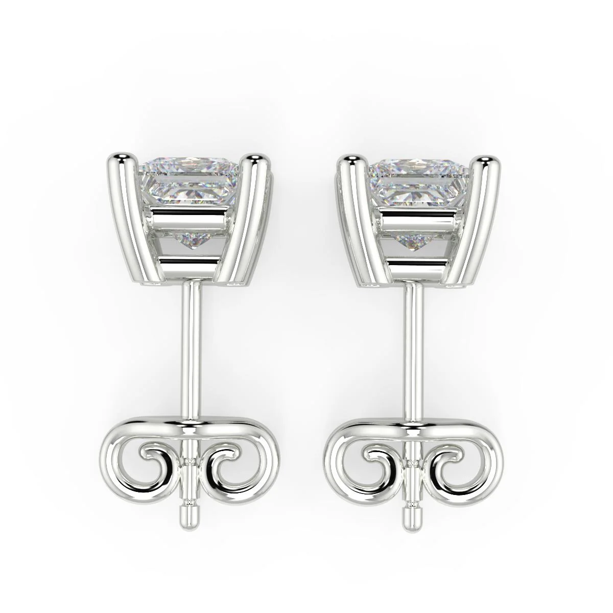 2.11 Cts 18k White Gold Princess Shape Studs Earring - Image 2