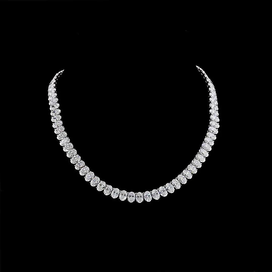 55.76 Cts 14k White Gold Oval Shape Tennis Necklace - Video