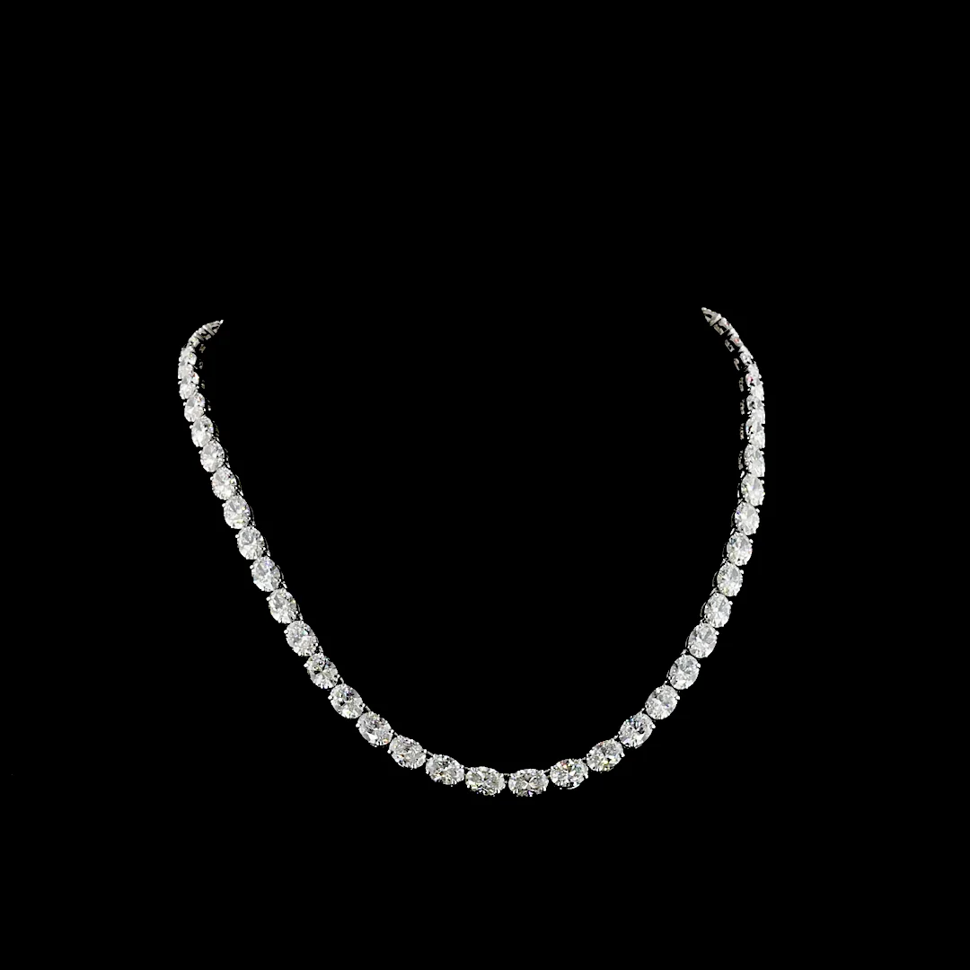 40.4 Cts 14k White Gold Oval Shape Tennis Necklace - Video