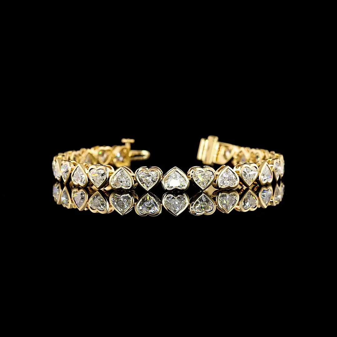 13.47 Cts 18k Yellow Gold Heart Shape Tennis Bracelet - Video