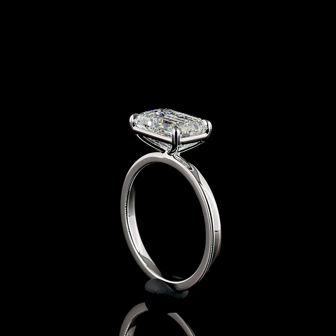 3.06 Cts Platinum Emerald Shape Solitaire Ring - Image 2