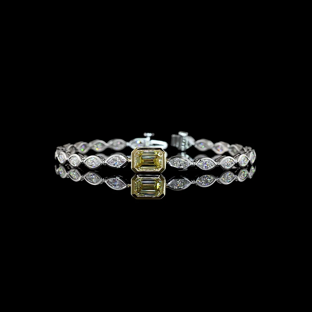 6.09 Cts 14k Two Tone Emerald Shape Tennis Bracelet - Video