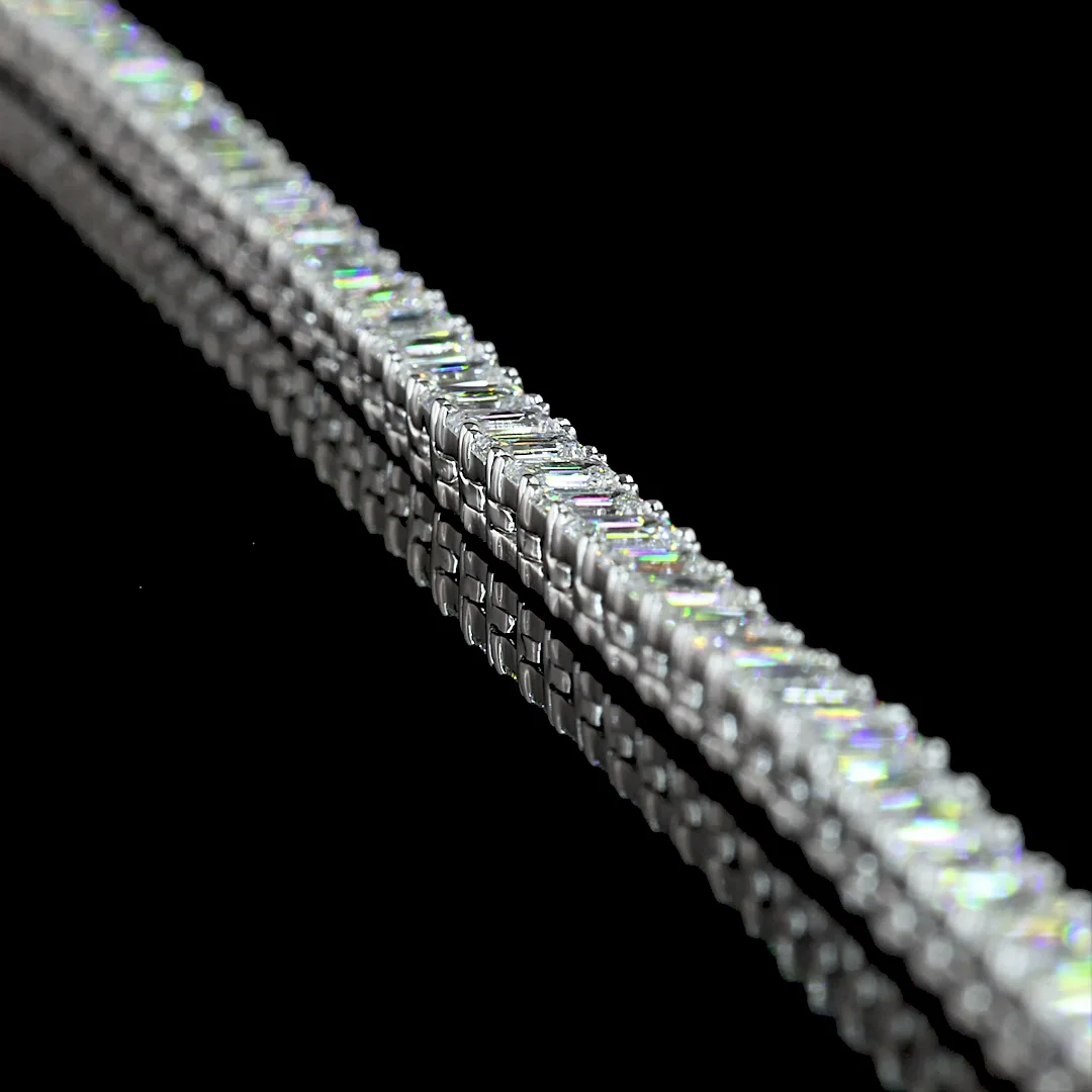 11.15 Cts 14k White Gold Emerald Shape Tennis Necklace - Image 2