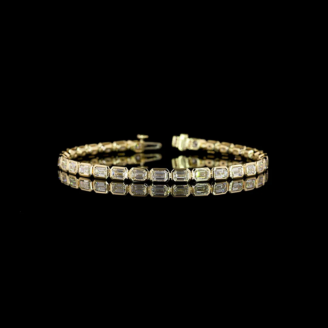 7.24 Cts 14k Yellow Gold Emerald Shape Tennis Bracelet - Video