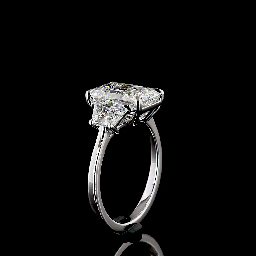 4.21 Cts 14k White Gold Radiant Shape 3 Stones Ring - Image 4