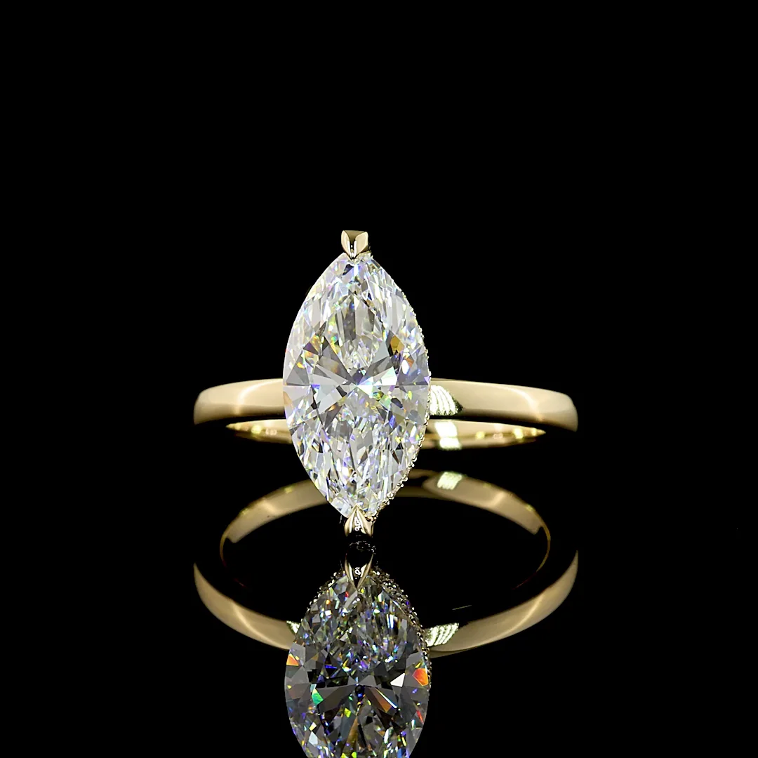 2.72 Cts 14k Yellow Gold Marquise Shape Hidden Halo Ring - Video