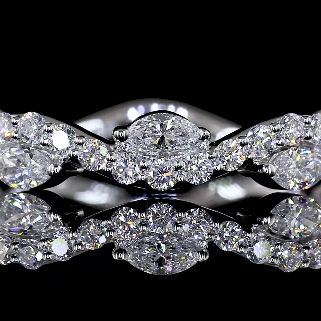 0.63 Cts 18k White Gold Marquise Shape 3/4 Band Eternity Band - Image 3