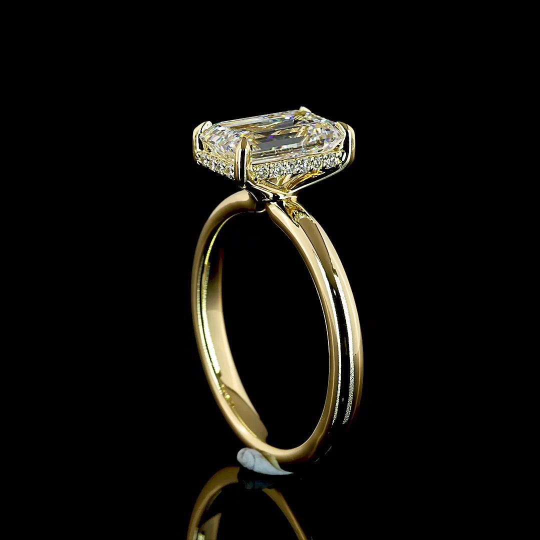 2.17 Cts 14k Yellow Gold Emerald Shape Hidden Halo Ring - Image 2