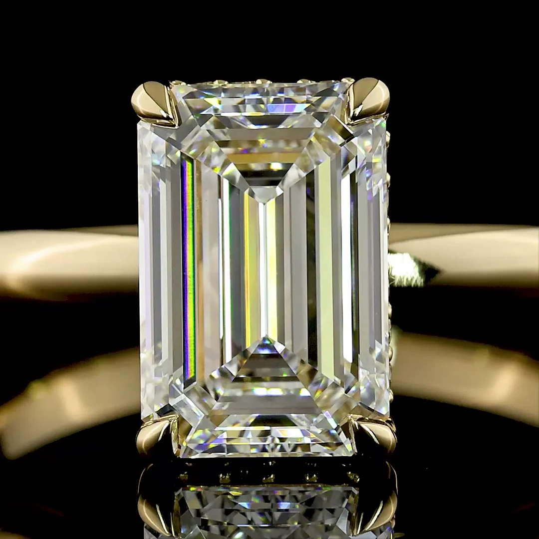 2.17 Cts 14k Yellow Gold Emerald Shape Hidden Halo Ring - Image 3