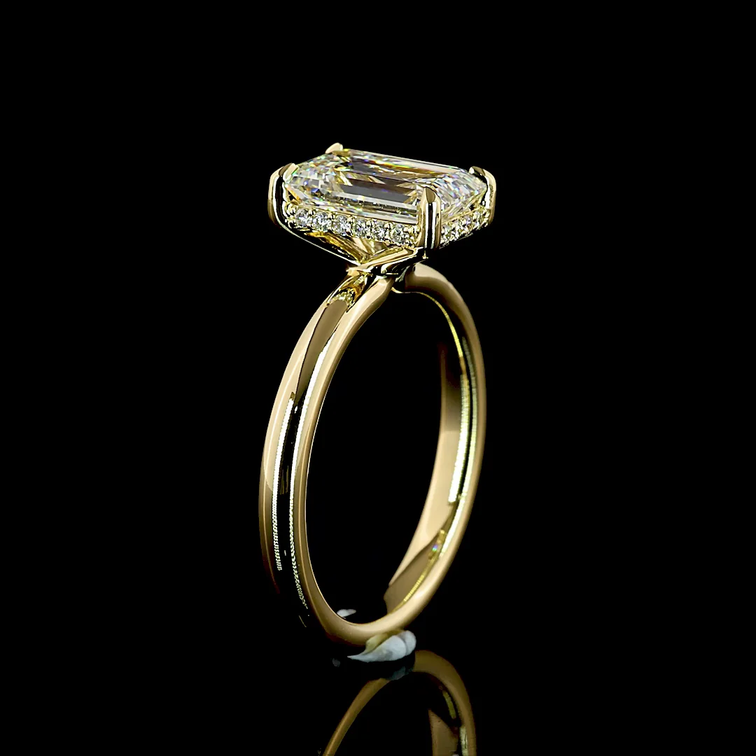 2.17 Cts 14k Yellow Gold Emerald Shape Hidden Halo Ring - Image 4