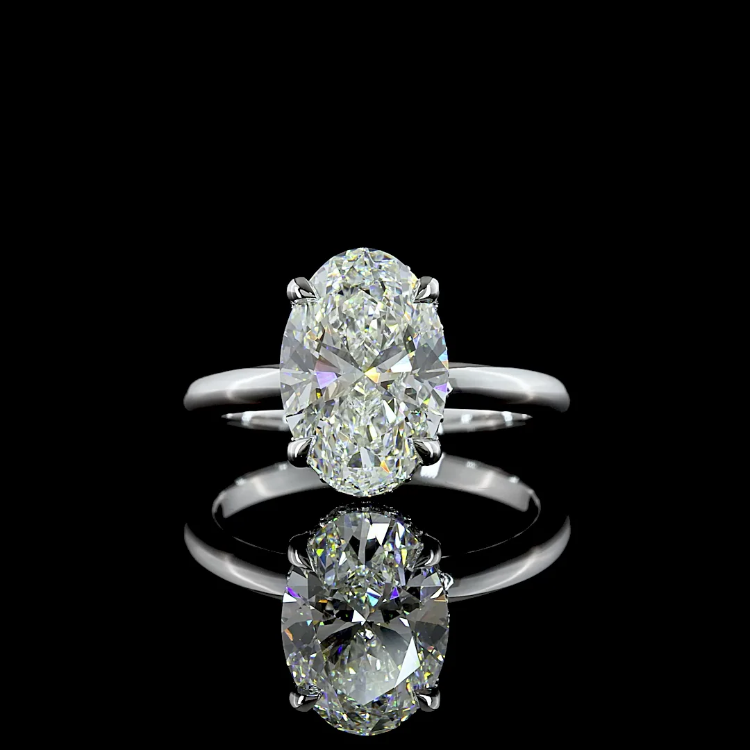 3.18 Cts 14k White Gold Oval Shape Hidden Halo Ring - Video
