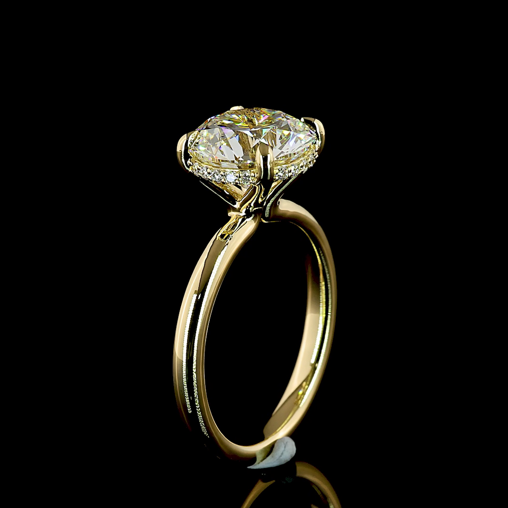 3.19 Cts 14k Yellow Gold Round Shape Hidden Halo Ring - Image 4