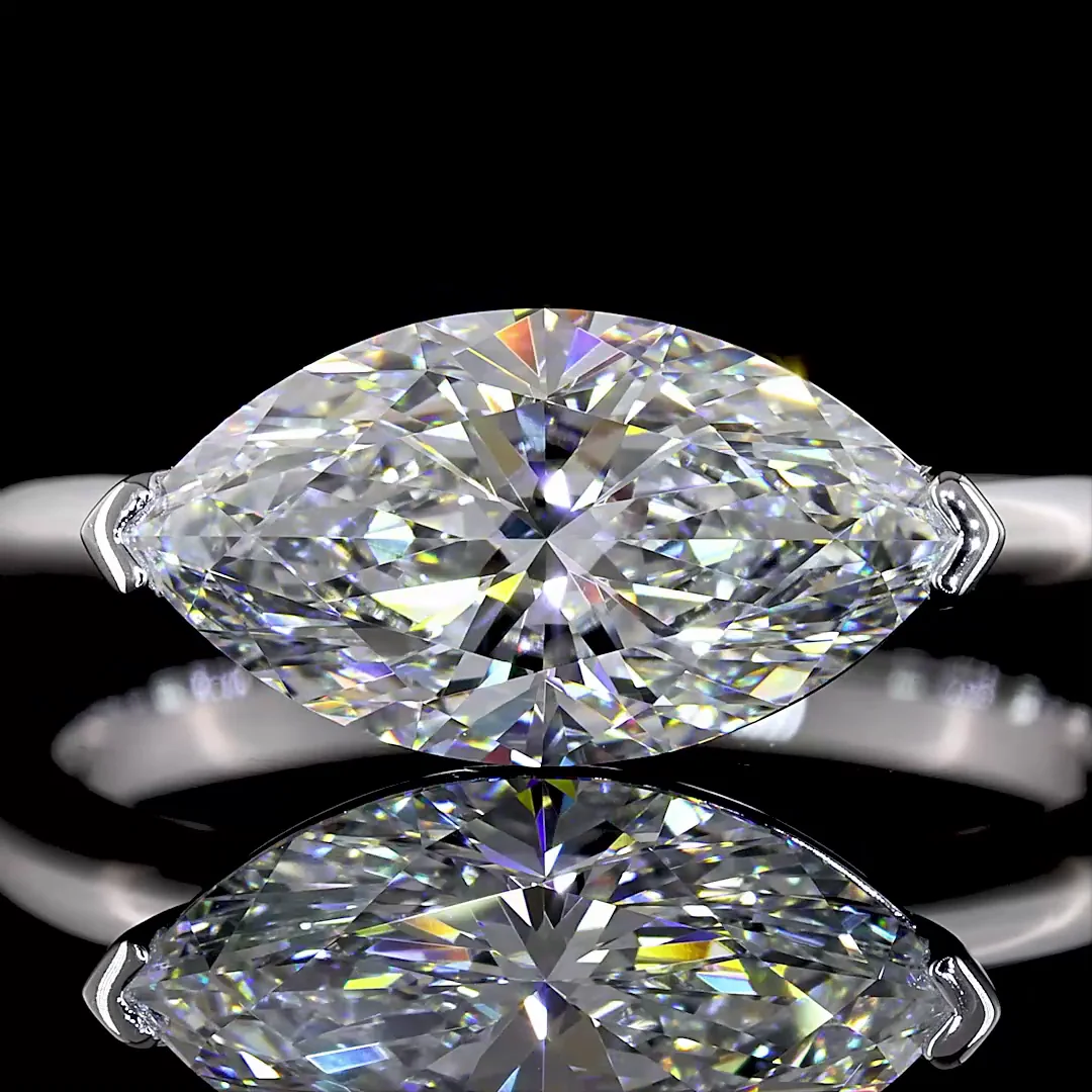 2.05 Cts 14k White Gold Marquise Shape Solitaire Ring - Image 3