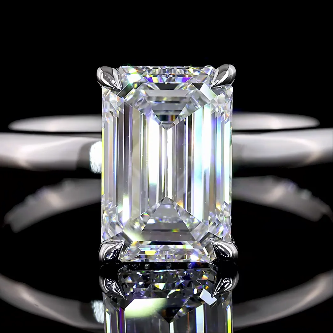 2.15 Cts 14k White Gold Emerald Shape Hidden Halo Ring - Image 3