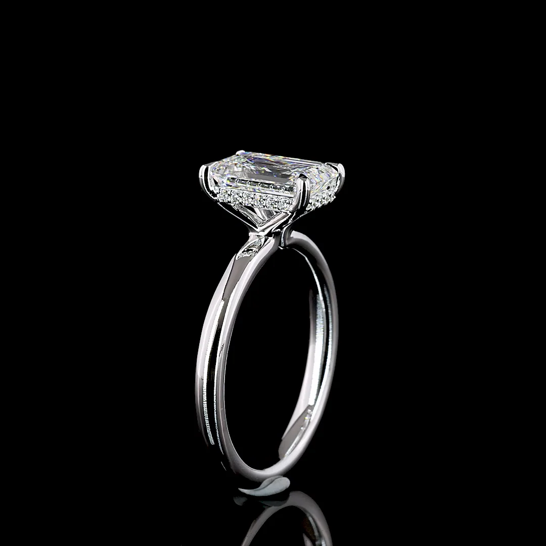 2.15 Cts 14k White Gold Emerald Shape Hidden Halo Ring - Image 4