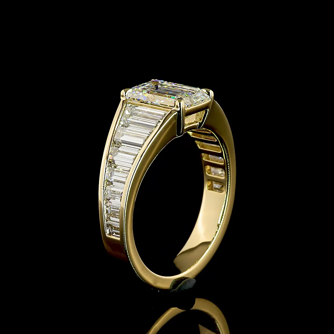 4.45 Cts 14k Yellow Gold Emerald Shape Special Ring - Image 4
