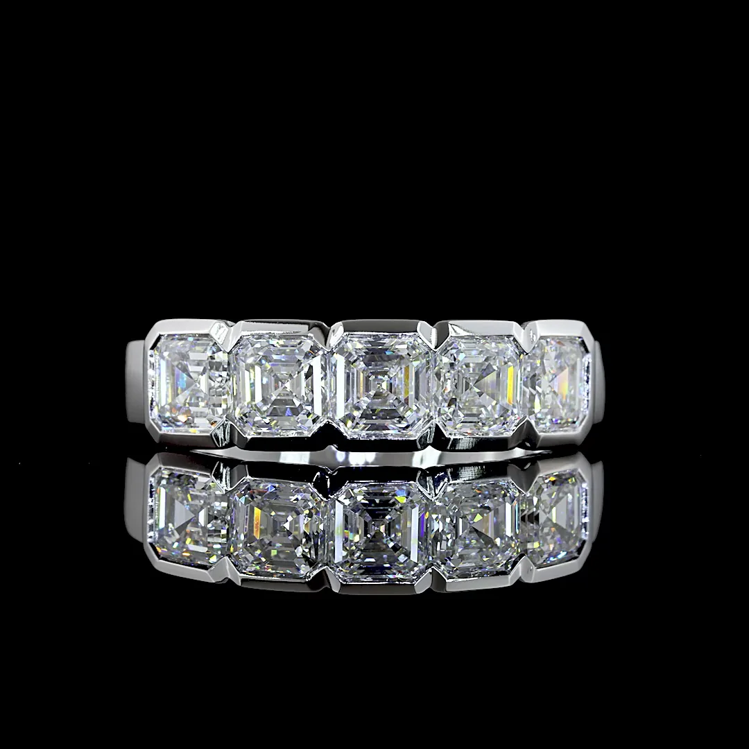 2.12 Cts 14k White Gold Asscher Shape 5 Stones Eternity Band - Video