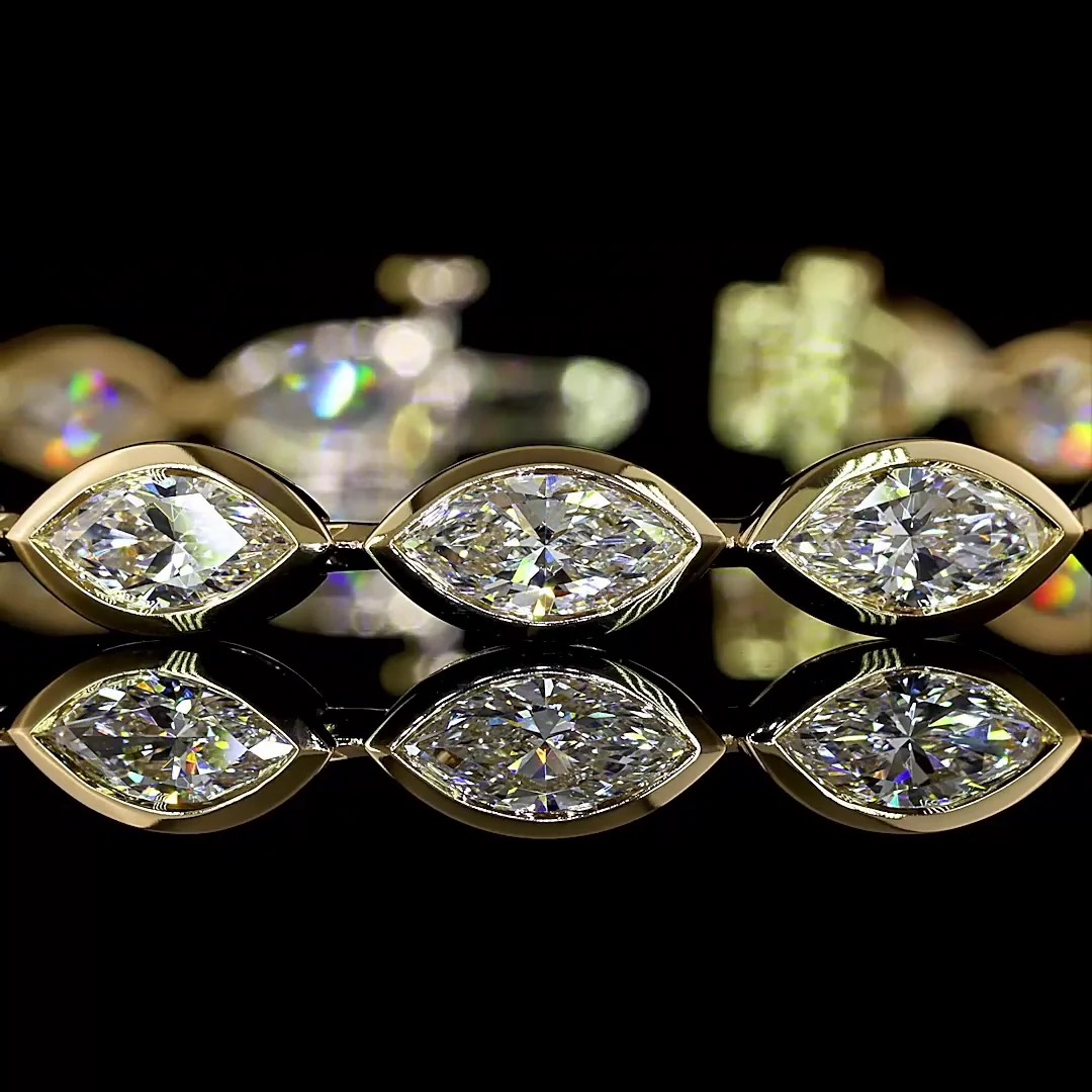 7.28 Cts 14k Yellow Gold Marquise Shape Tennis Bracelet - Image 2