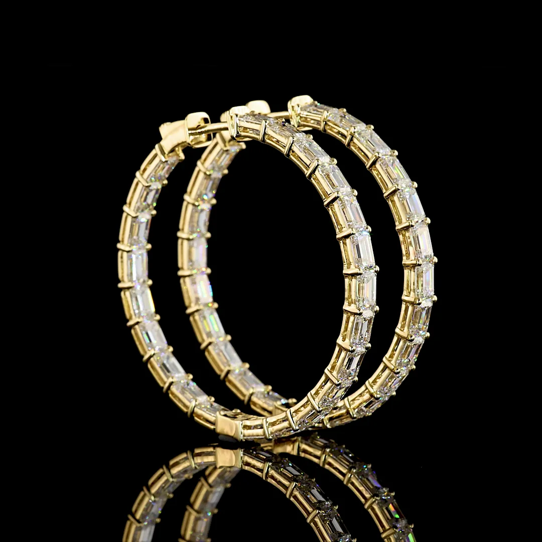 11.12 Cts 14k Yellow Gold Emerald Shape Hoops Earring - Video
