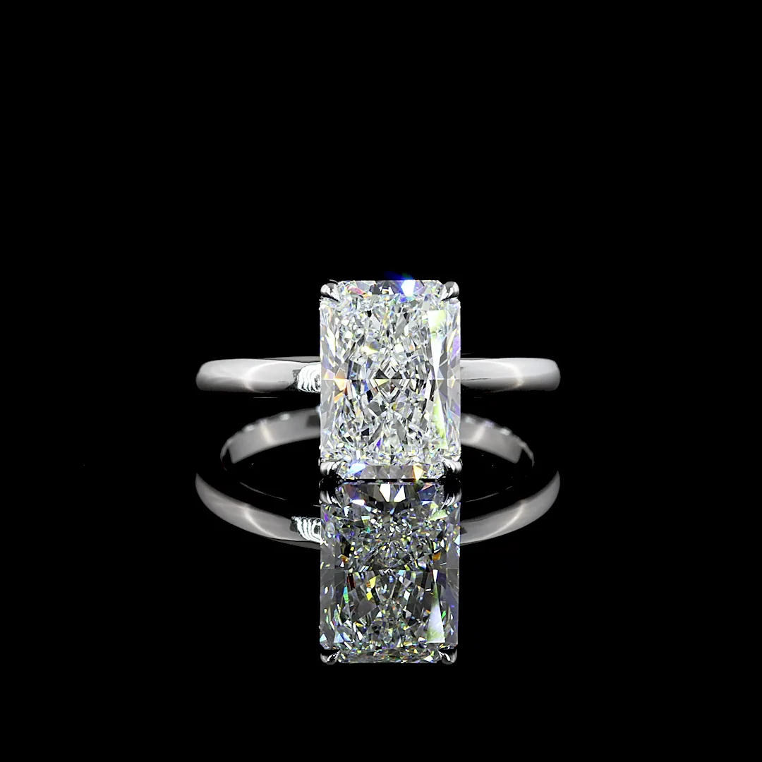 3.26 Cts 14k White Gold Radiant Shape Hidden Halo Ring - Video