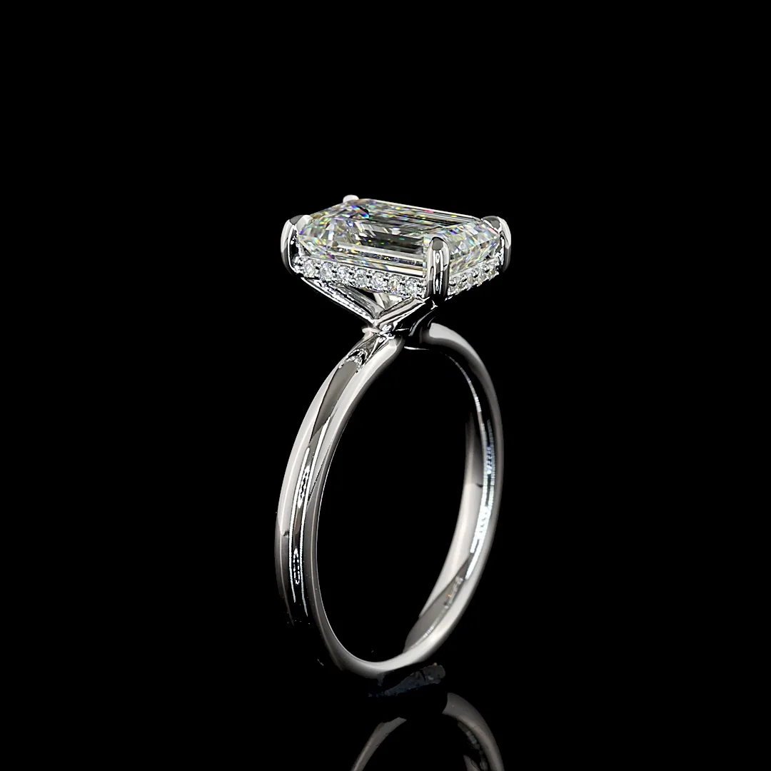 3.09 Cts 14k White Gold Emerald Shape Hidden Halo Ring - Image 4