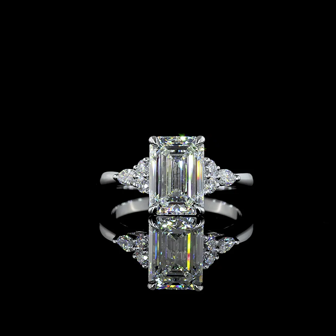 2.76 Cts 14k White Gold Emerald Shape Special Ring - Video