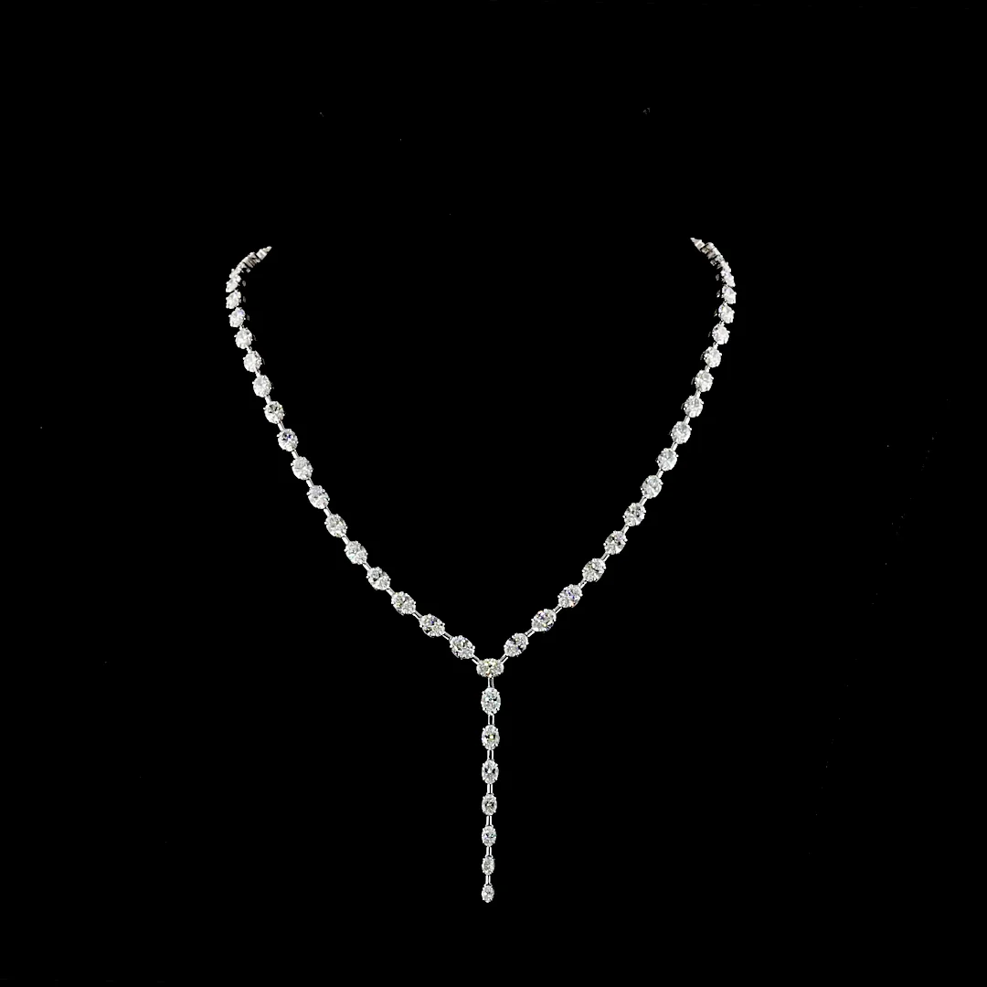 19.84 Cts 14k White Gold Oval Shape Lariat Necklace - Video