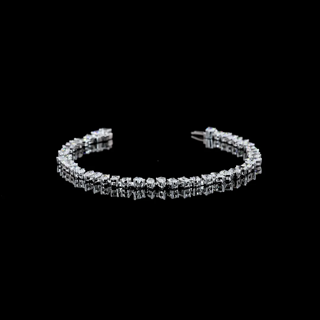 4.62 Cts 14k White Gold Mix Shape Station Line Tennis Bracelet - Video