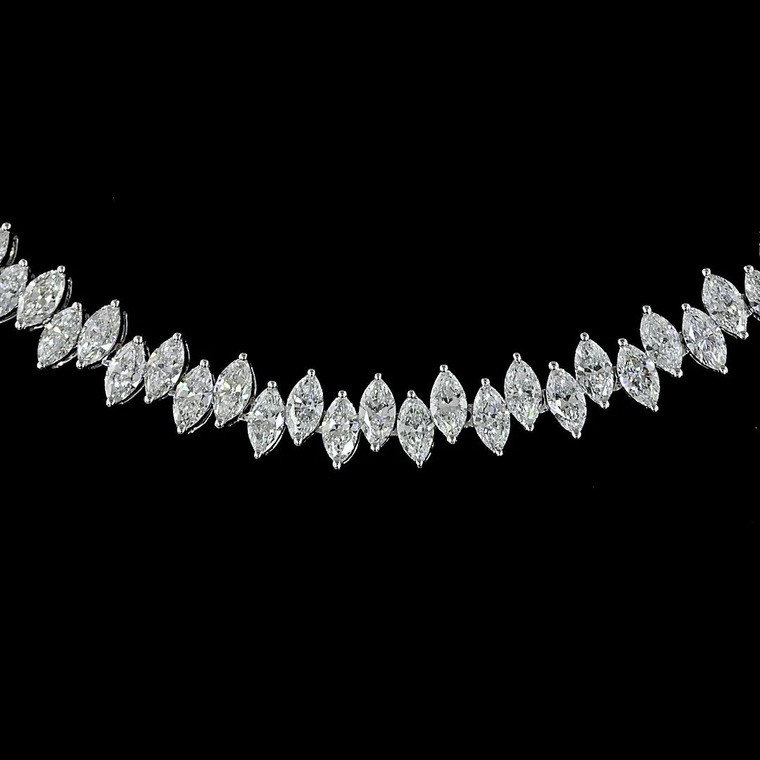 9.82 Cts 14k White Gold Marquise Shape Tennis Necklace - Image 3
