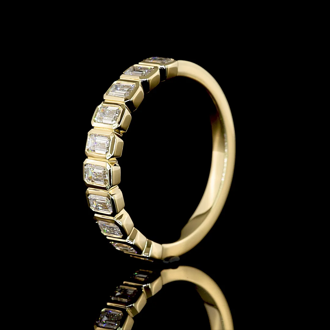 0.81 Cts 14k Yellow Gold Emerald Shape Half Eternity Eternity Band - Image 4