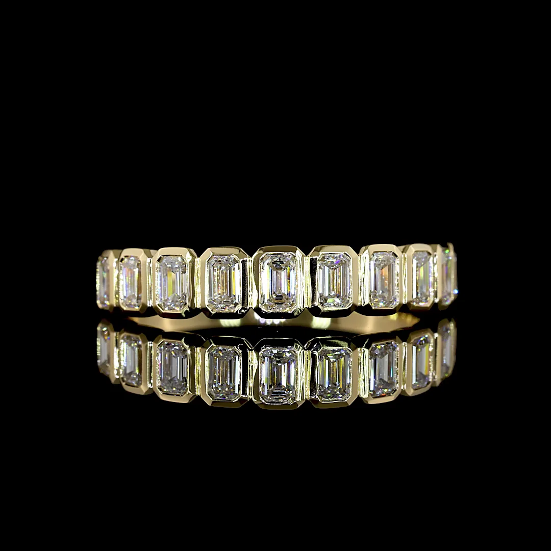 0.81 Cts 14k Yellow Gold Emerald Shape Half Eternity Eternity Band - Video