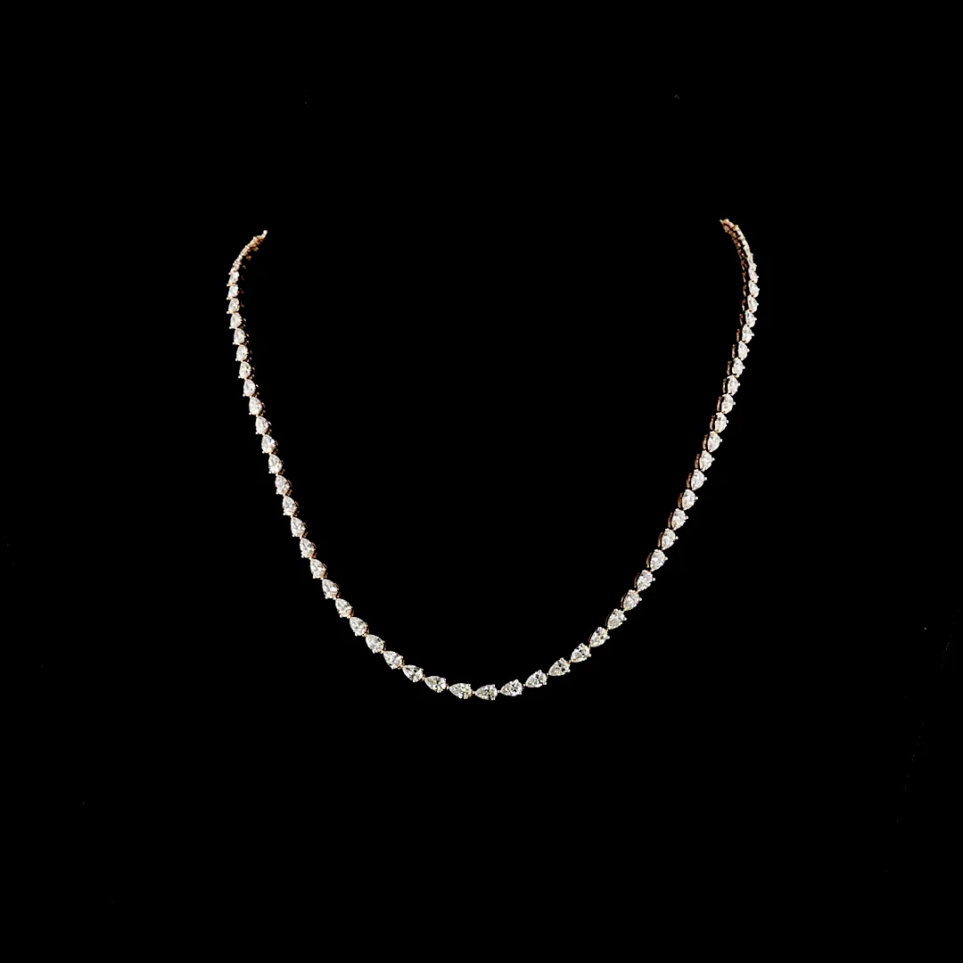 10.41 Cts 14k Rose Gold Pear Shape Tennis Necklace - Video