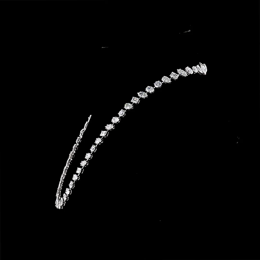 44.32 Cts 14k White Gold Mix Shape Station Necklace - Image 2