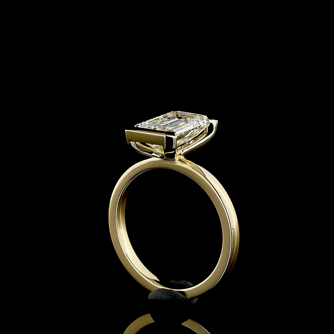 3.03 Cts 14k Yellow Gold Emerald Shape Solitaire Ring - Image 2