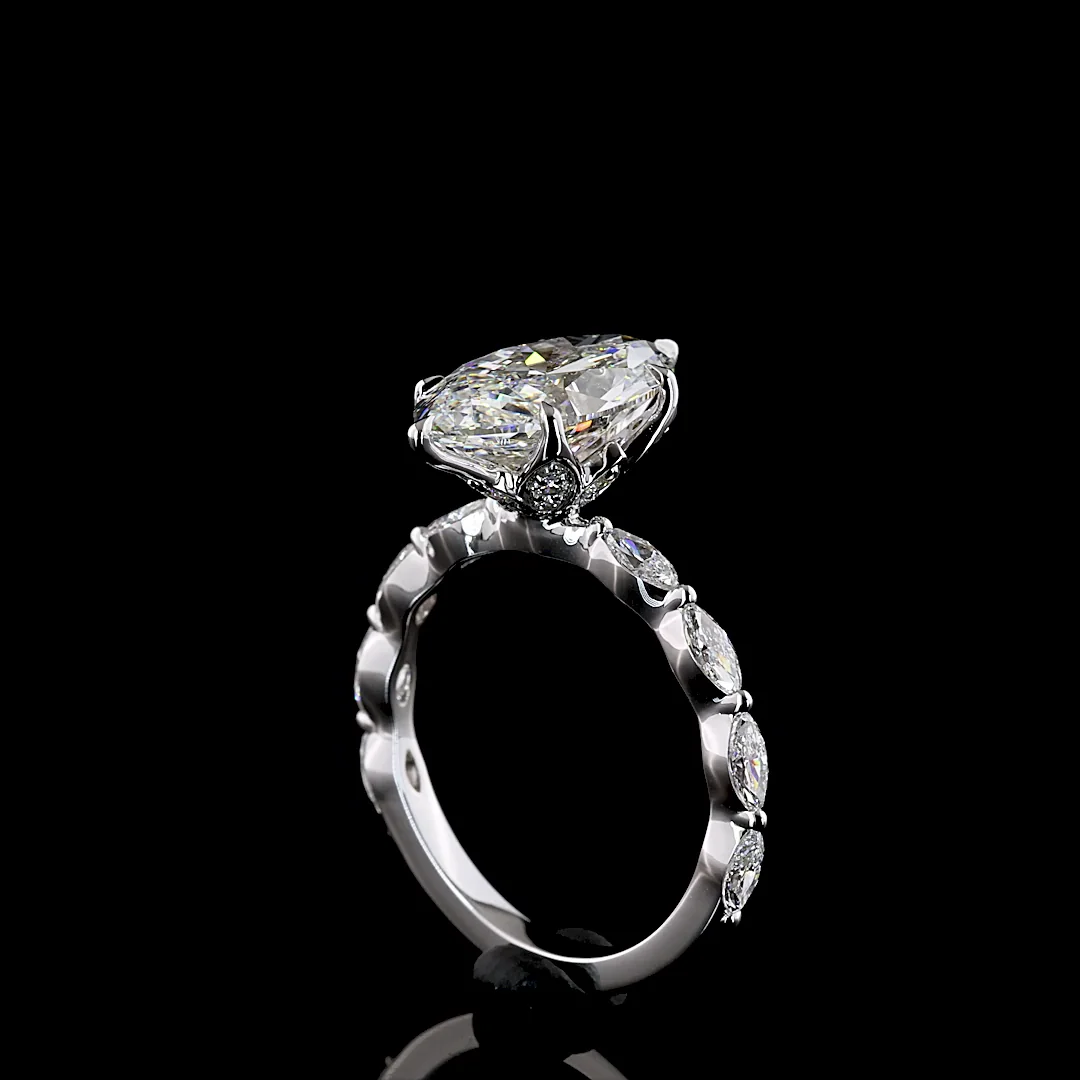 3.71 Cts 14k White Gold Marquise Shape Hidden Halo Ring - Image 2