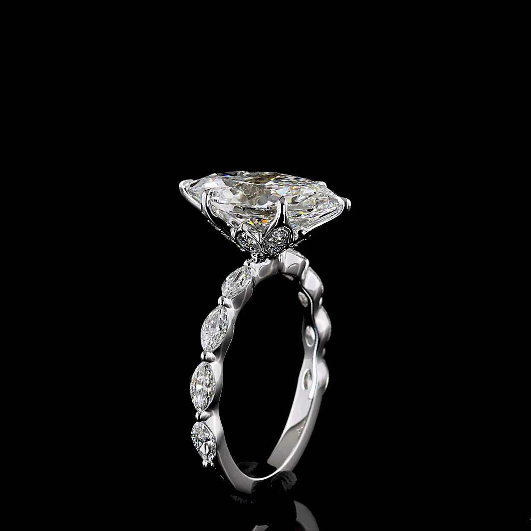 3.71 Cts 14k White Gold Marquise Shape Hidden Halo Ring - Image 4
