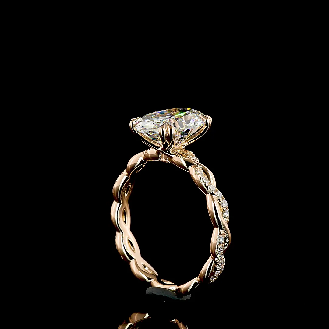 3.33 Cts 14k Rose Gold Oval Shape Hidden Halo Ring - Image 2