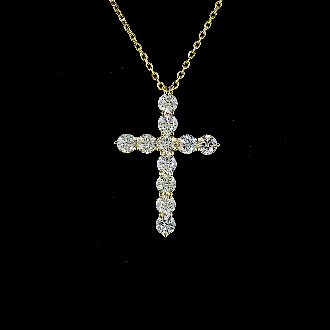 1 Cts 14k Yellow Gold Round Shape Cross Pendant - Image 3
