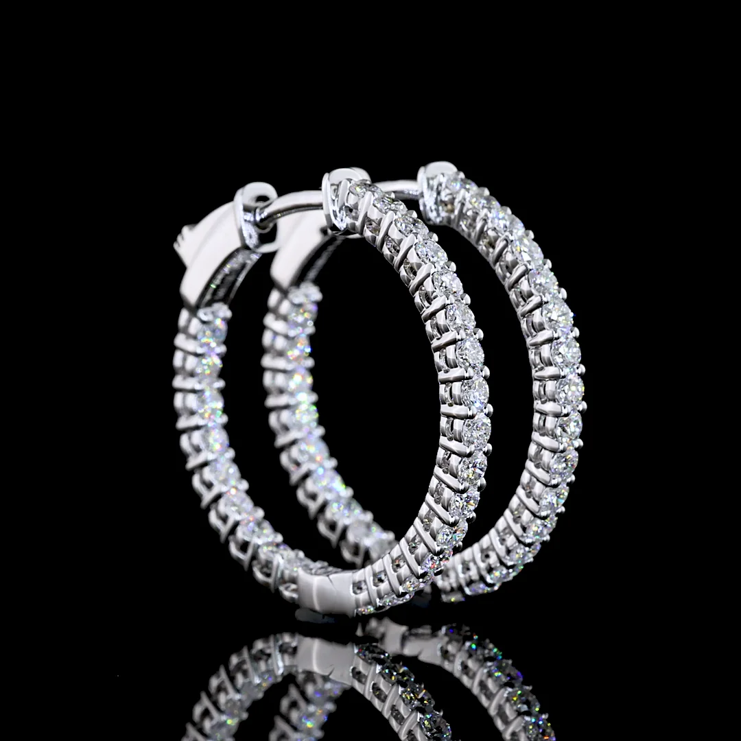 0.91 Cts 14k White Gold Round Shape Hoops Earring - Video