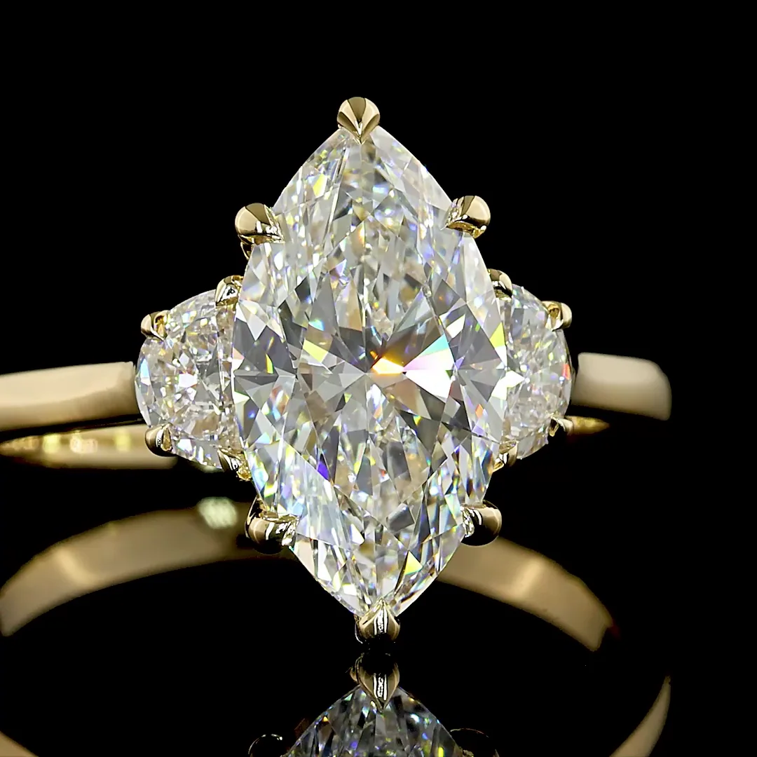 2.34 Cts 14k Yellow Gold Marquise Shape 3 Stones Ring - Image 3