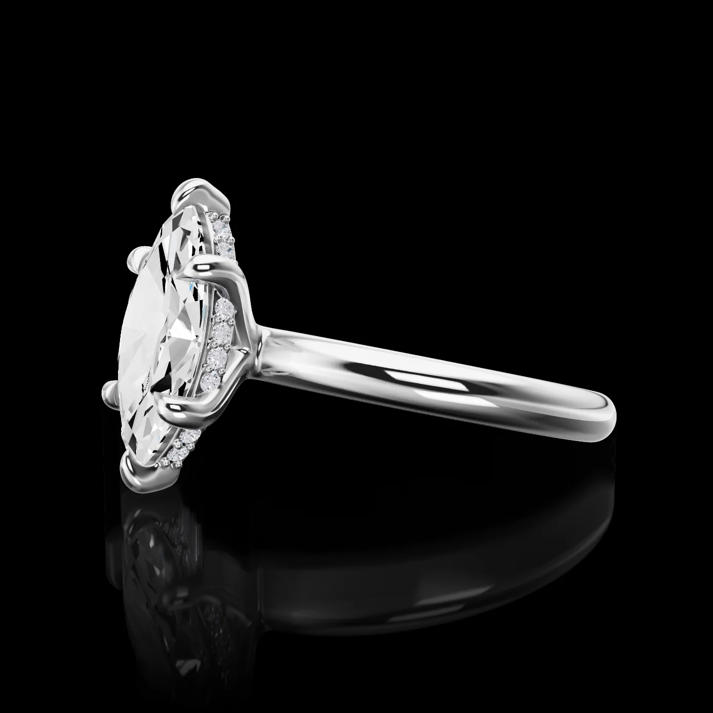 1.66 Cts 14k White Gold Marquise Shape Hidden Halo Ring - Image 2